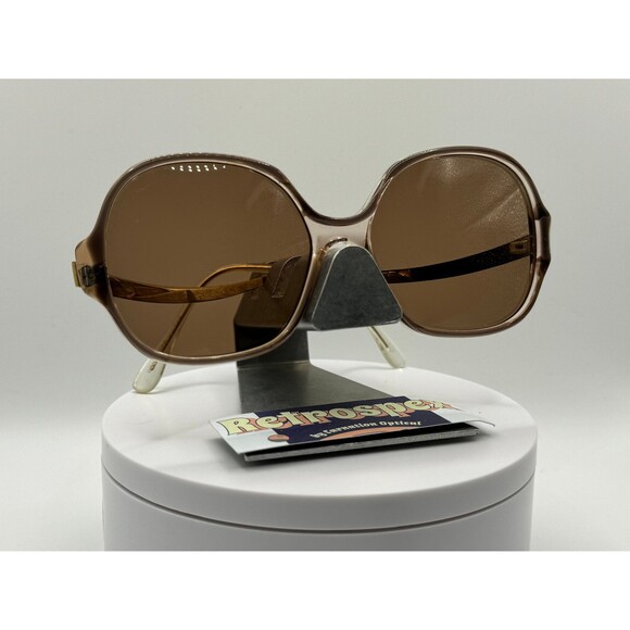 Vintage Oversize Sunglasses | Drop Temple Style | Brown Lens | Brown/Gold Frame - Picture 2 of 10